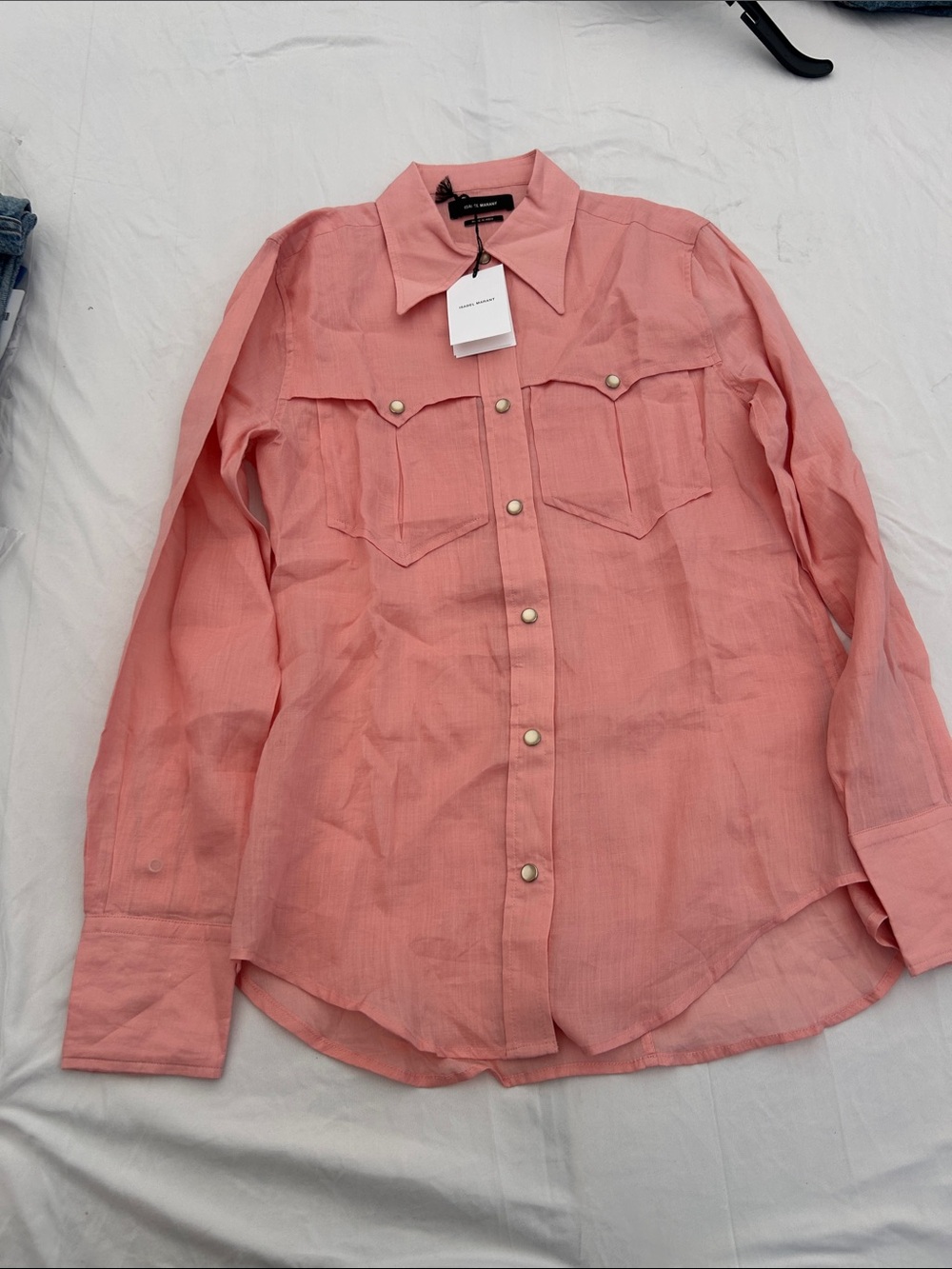 Isabel Marant Coral Pink Long-Sleeve Button-Down Shirt